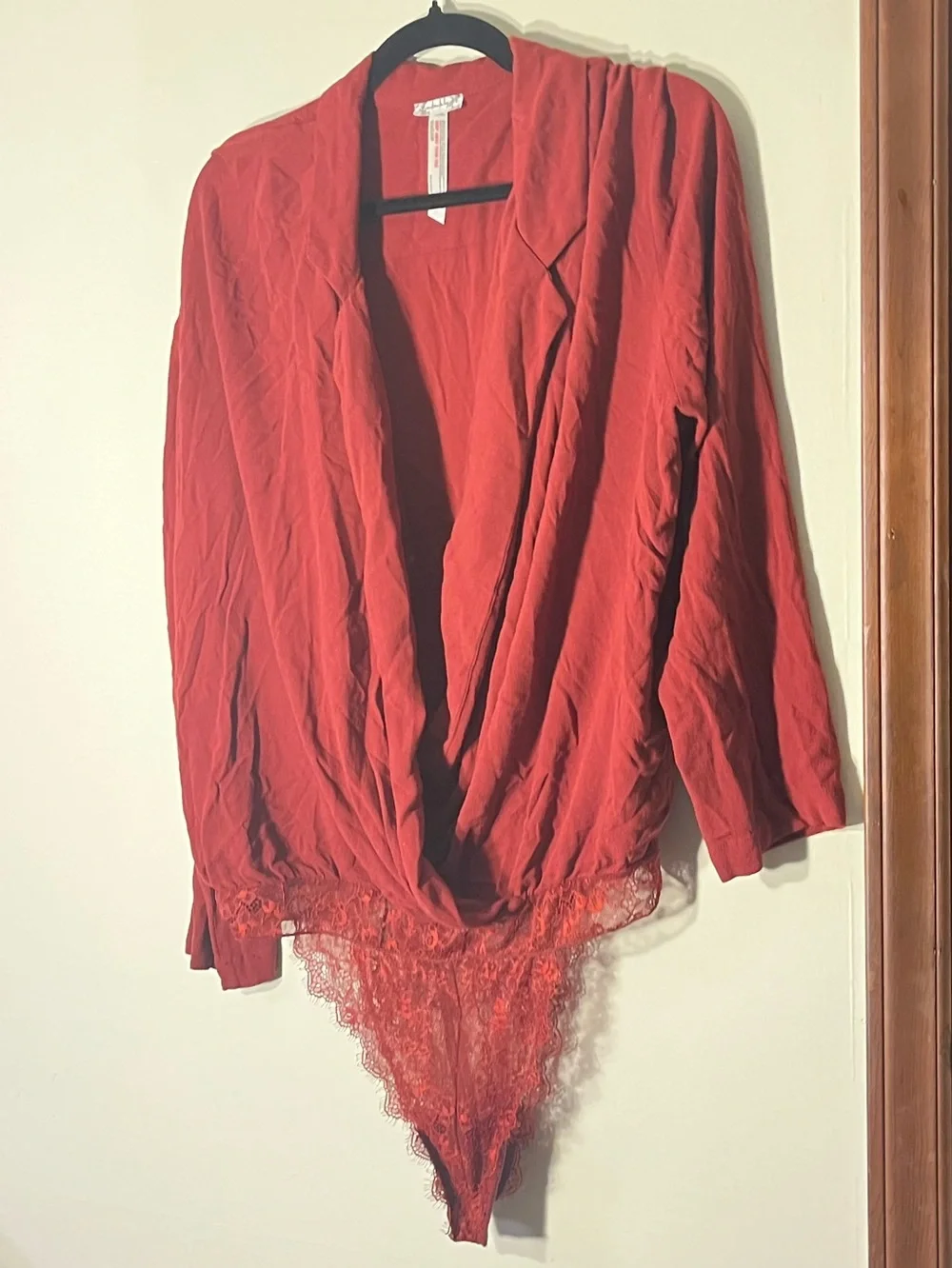 Free People | Elsa Rust Red Long Sleeve Surplice Bodysuit